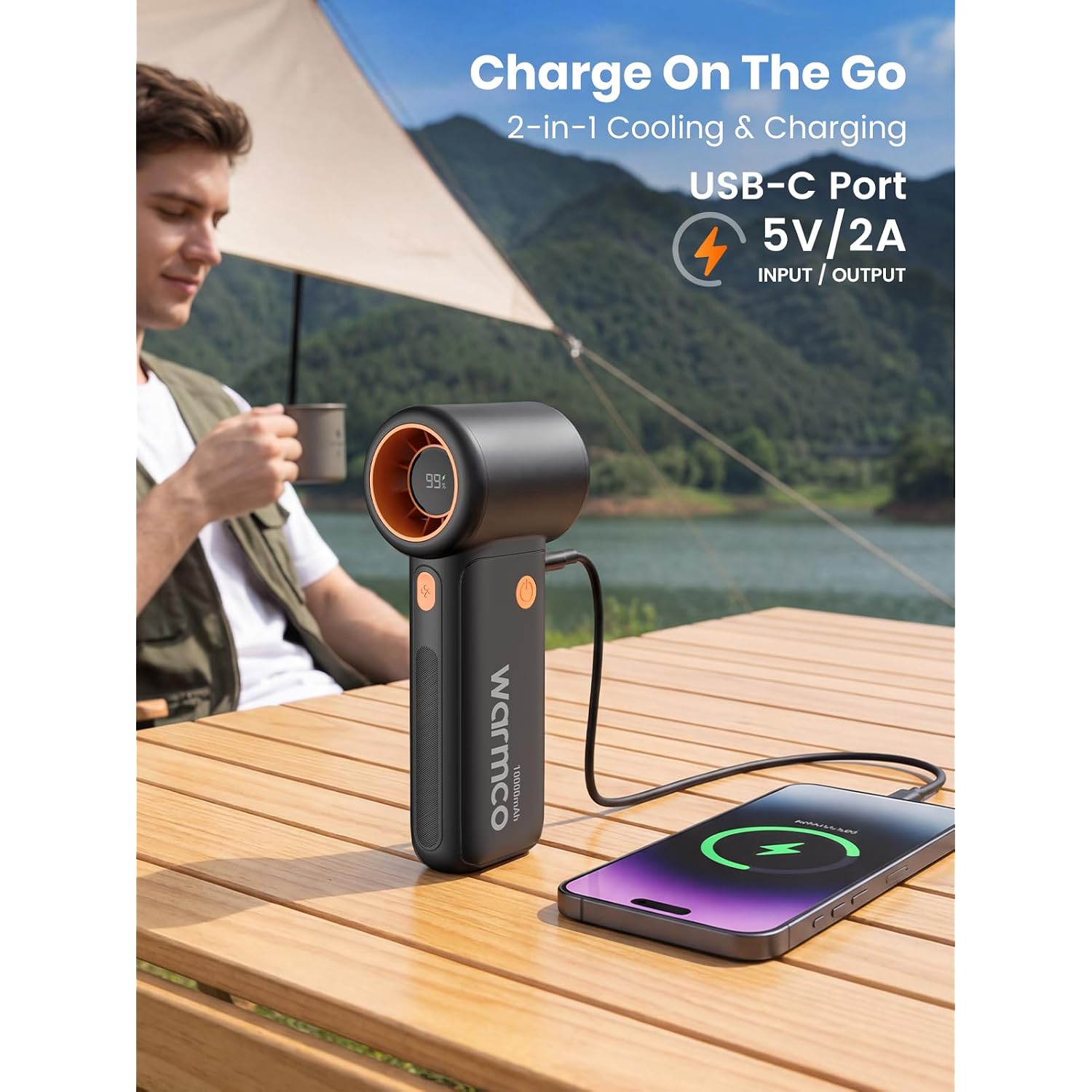 Warmco 10000Mah Turbo Portable Handheld Fan | 36H Runtime, 15000Rpm Motor, 9M/S Airflow, 5 Speeds, Led Display, Usb- C-C Two-Way Charging,Outdoor Travel