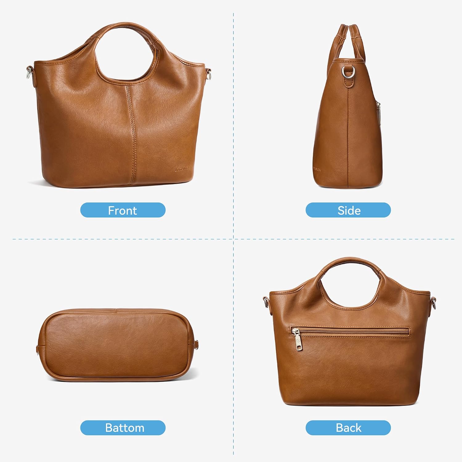 Bostanten Vegan Leather Purses For Women Soft Top Handle Satchel Crossbody Zipper Handbag With Detachable Shoulder Strap