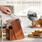 Astercook Knife Set, Kitchen Knives Set with Block and Sharpener Full Tang 15 Pcs Premium Stainless Steel Knives, Dishwasher Safe Knife Set with Anti-slip Ergonomic Handle, Walnut, Mothers Day Gifts
