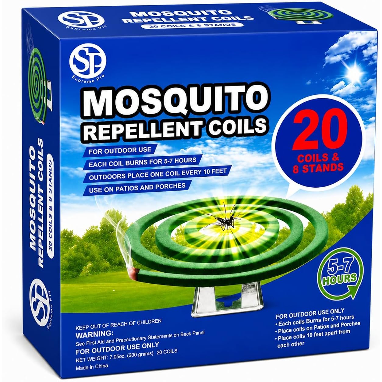 Natural Essential Oil Scented Coils - Outdoor Use Reaches Up To 10 Feet - Each Burns For 5-7 Hours (20 Coils & 8 Coil Stands) For Patio Backyard