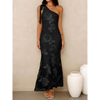 Caracilia Womens Floral Mesh One Shoulder Dress, Elegant Maxi Dresses, Comfy For Wedding Guest Cocktail Summer Formal Wear