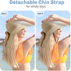 Beach Sun Straw Hats for Women, Wide Brim UPF 50+ UV Sun Protection Summer Straw Hat Packable Foldable Roll up Cap