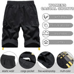 Women's Casual Cargo Shorts with Pockets Elastic High Waist Drawstring Bermuda Shorts for Women