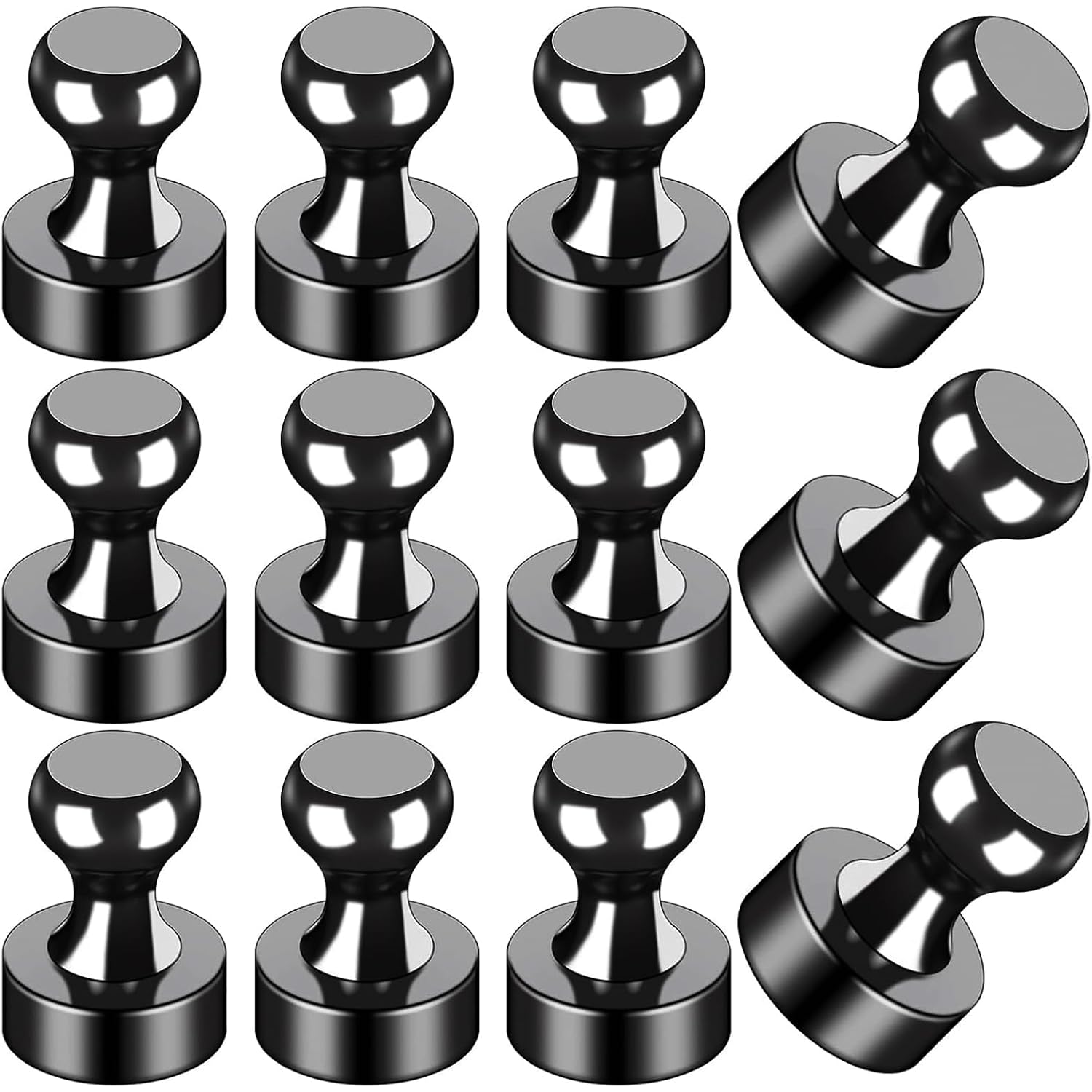 Lovimag Fridge Magnets 12Pcs, Magnet For Refrigerator Whiteboard, Black | Small Strong Neodymium Metal Cute Push Pin For Classroom, Kitchen, Accessories Decorative, Office, Calendar