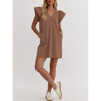 Mieazom Striped V-Neck Mini Dress For Women Puff Sleeve Casual Dress With Pockets, Comfortable & Stylish For Summer