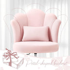 Petal Vanity Chair With Wheels, 3.15" Extra Thick Comfy Makeup Chair, Adjustable Modern Swivel Armless Desk Chair For Girls Women, Aesthetic Small Office Chair For Bedroom Dorm, Pink