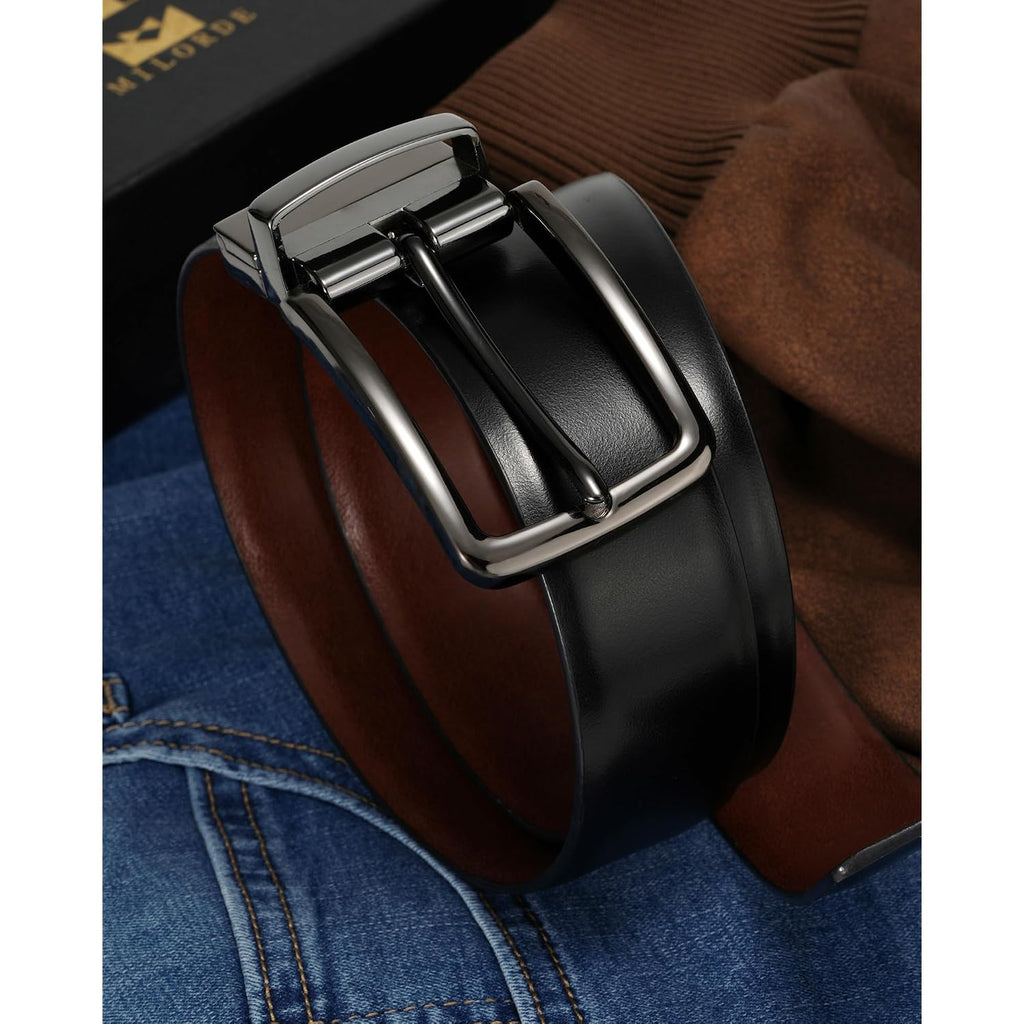Reversible Belt For Men - Adjustable Size - Premium Leather - Double Style In One Belt