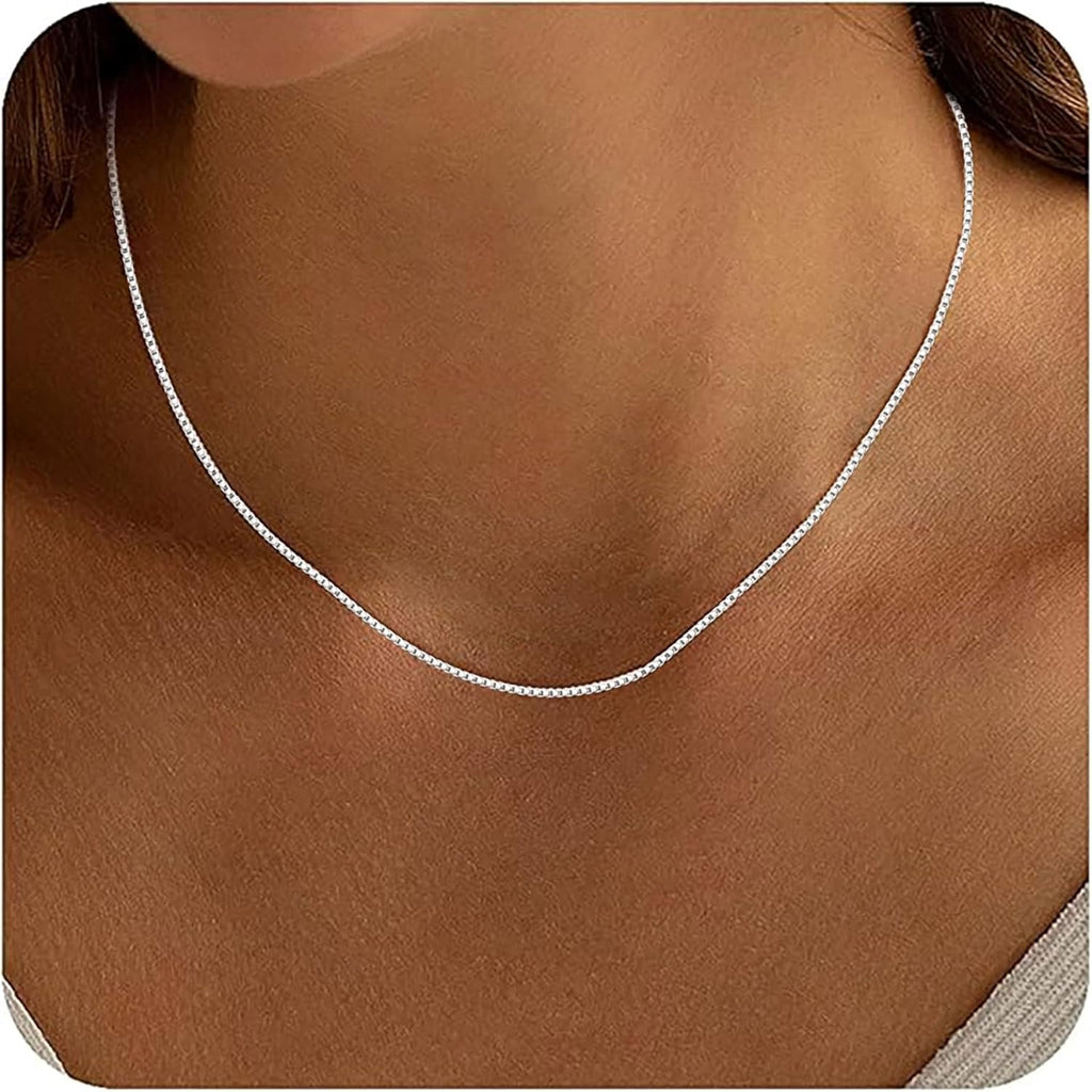 ASHINE 925 Sterling Silver Box Chain Necklace for Women, 1mm 0.8mm Replacement Link Chain for Pendants, Dainty & Sturdy Necklace Available in 16-36 Inch