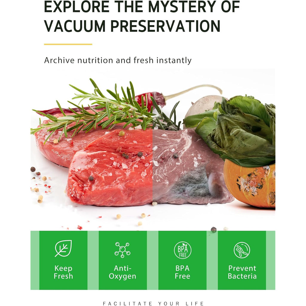 Syntus Vacuum Sealer Bags, 6 Pack 3 Rolls 11" x 20' and 3 Rolls 8" x 20' Commercial Grade BPA Free Bag Rolls, Food Vac Bags for Storage, Meal Prep or Sous Vide
