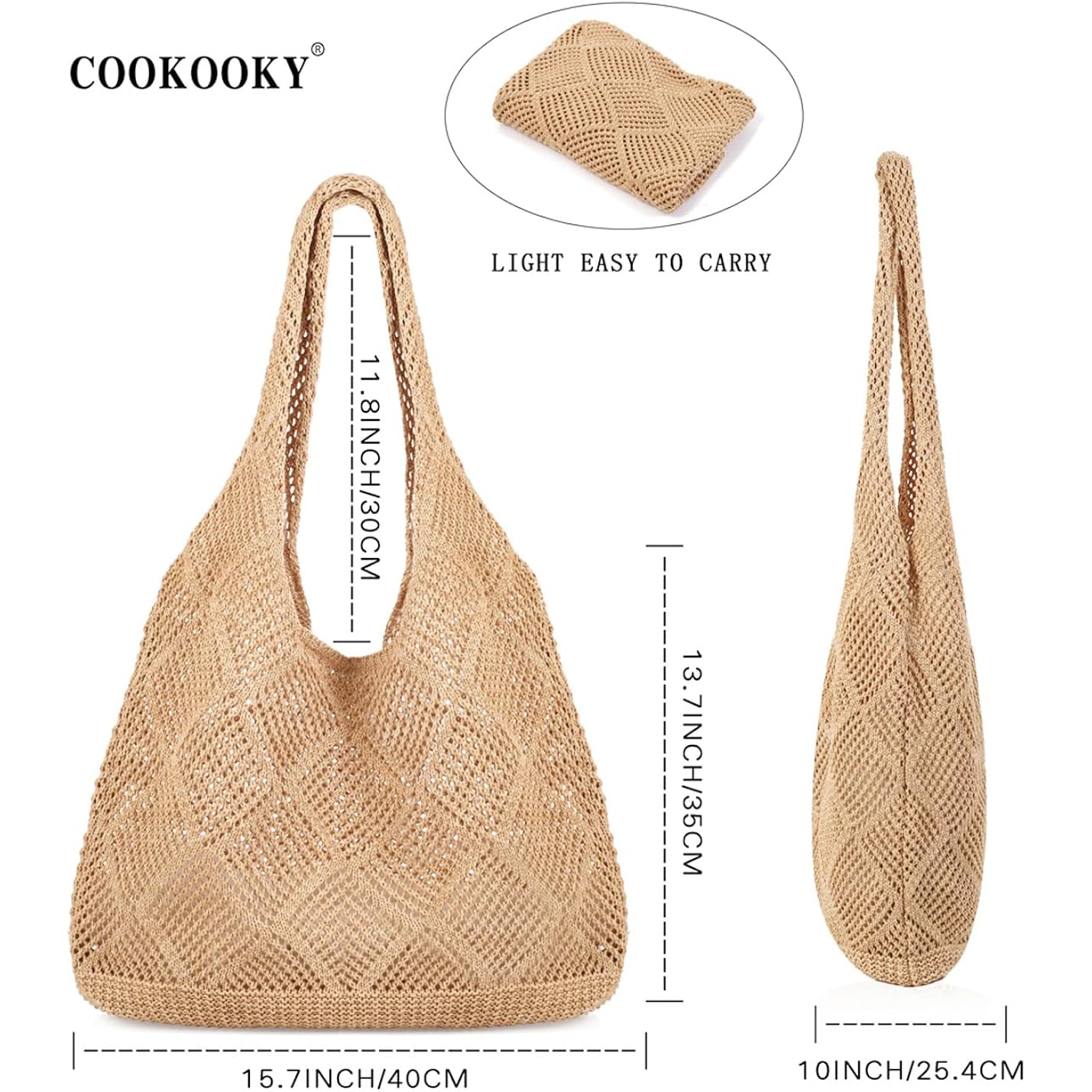 COOKOOKY Crochet Beach Tote bag Summer Beach Bag for Women Aesthetic Mesh Tote Bag Hippie Bag Knit Bag