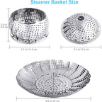 Veggie Vegetable Steamer Basket, Folding Steaming Basket, Metal Collapsible Stainless Steel Steamer Basket Insert, For Cooking Food, Expandable Fit Various Size Pot(5.3" To 8.6") Ylyl