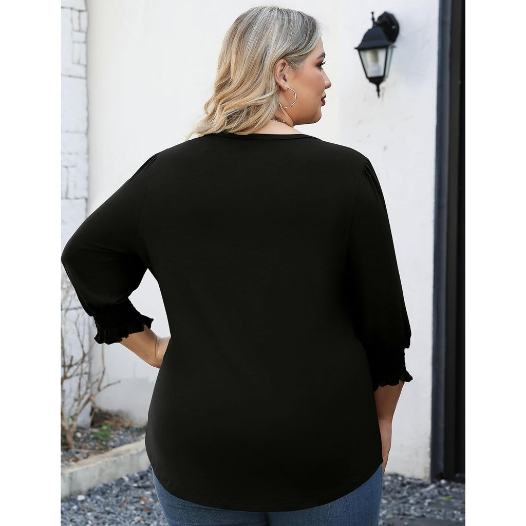 LOMON Womens Plus Size Tops 3/4 Sleeve Blouses Shirts Casual V Neck Loose Tunic Tops 1X-5X