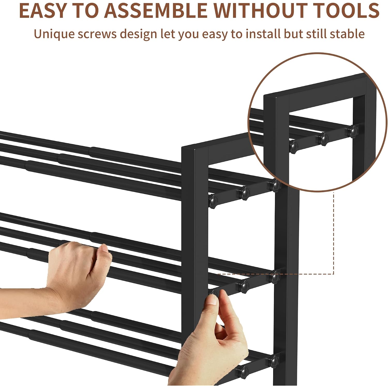 Upgraded 3-Tier Expandable Shoe Rack, Adjustable Shoe Shelf Storage Organizer Heavy Duty Metal Free Standing Shoe Rack For Entryway Closet Doorway (Black)