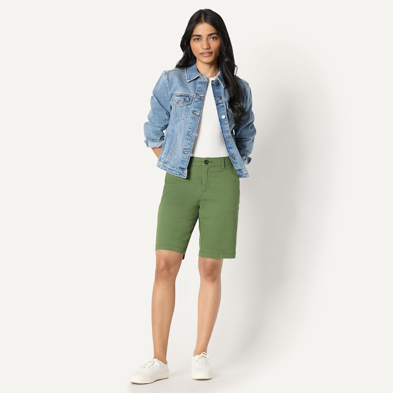 Women's Mid-Rise Slim-Fit 10" Inseam Bermuda Chino Shorts