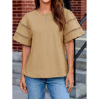 Tankaneo Womens Eyelet Short Sleeve Tops Trendy Casual Loose Fit Tunics Crewneck Summer T Shirts