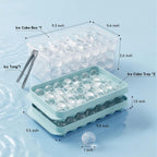 Ice Cube Tray With Lid And Bin - Round Ice Trays For Freezer With Lid - Ice Cube Trays For Freezer With Ice Container (1"-2Pack Blue)