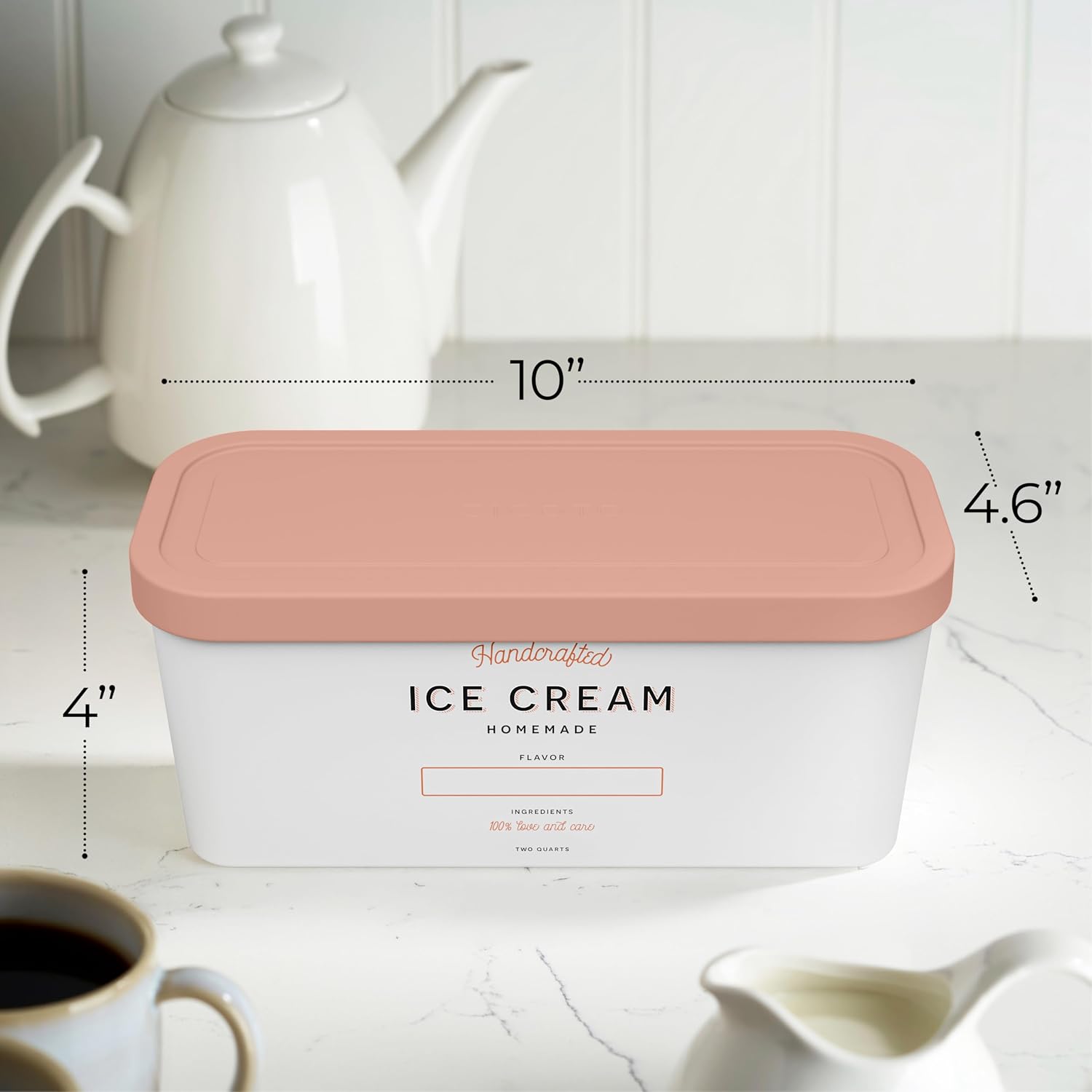 Zicoto Set Of 2 Reusable Ice Cream Tub Containers 2 Quart Each - Perfect For Homemade Sorbet, Frozen Yogurt Or Gelato - Stackable Storage Containers, Stickers And Lids Stores Easily In Freezer