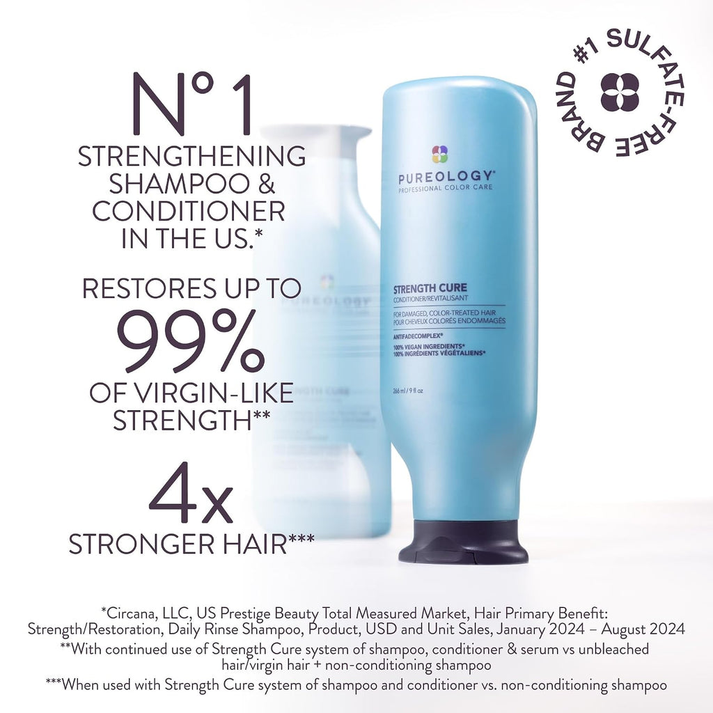 Pureology Strength Cure Conditioner - For Damaged Or Color-Treated Hair, Reduces Breakage, Strengthens & Softens, With Sulfate-Free Formula, Vegan