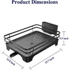 Kitsure Dish Drying Rack - Multi-Functional Dish Rack For Kitchen Counter With Cutlery Holder, Rust-Proof Storage Solution With Rotatable, 15.7" X 12.0" X 5.5", Black