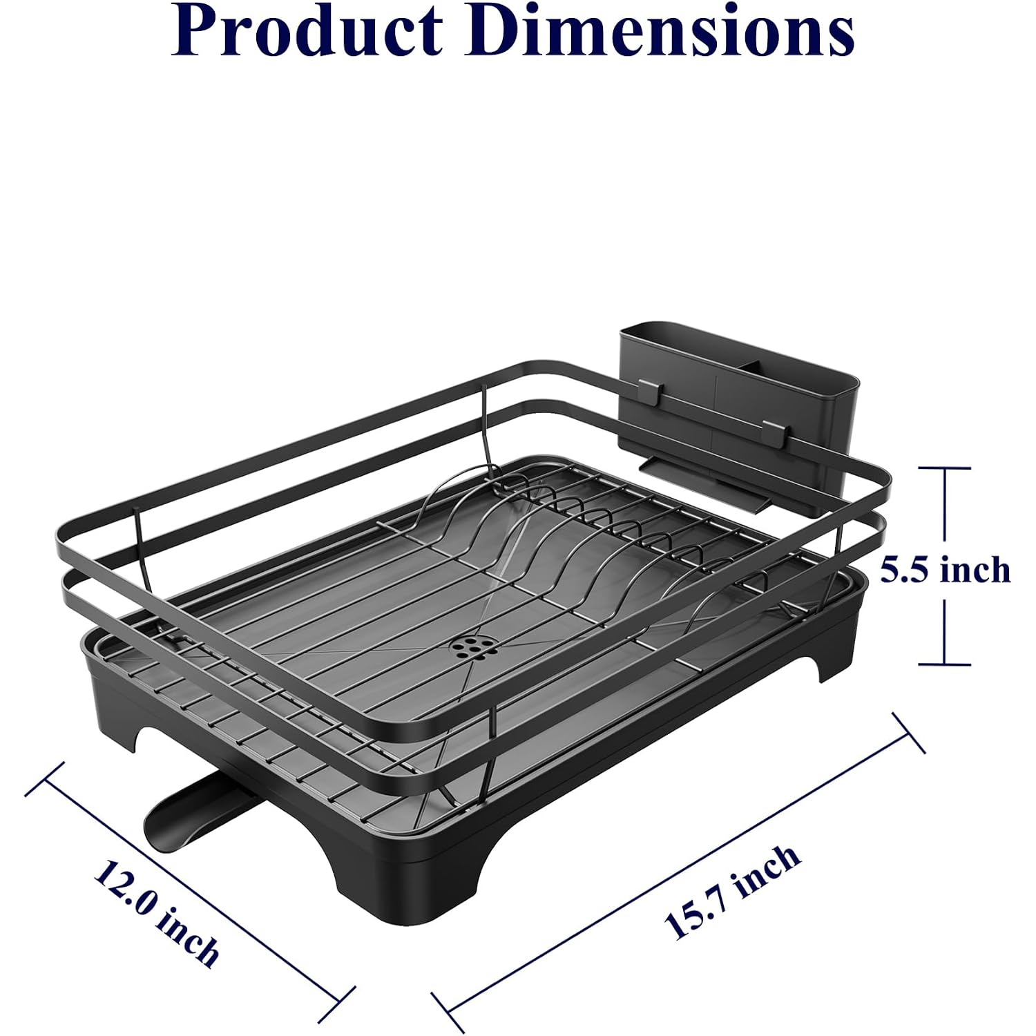 Kitsure Dish Drying Rack - Multi-Functional Dish Rack For Kitchen Counter With Cutlery Holder, Rust-Proof Storage Solution With Rotatable, 15.7" X 12.0" X 5.5", Black