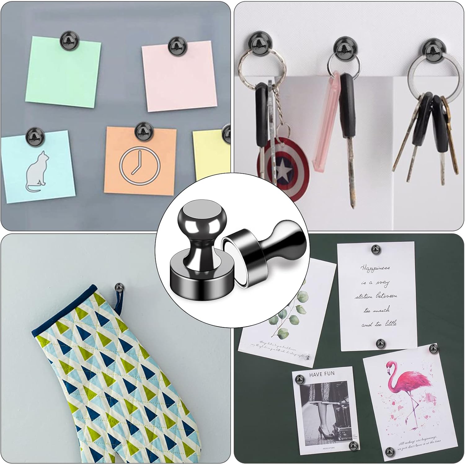Lovimag Fridge Magnets 12Pcs, Magnet For Refrigerator Whiteboard, Black | Small Strong Neodymium Metal Cute Push Pin For Classroom, Kitchen, Accessories Decorative, Office, Calendar