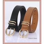 VONMELLI 2 Pack Women's Leather Belts for Jeans Dresses Fashion Gold Buckle Ladies Belt