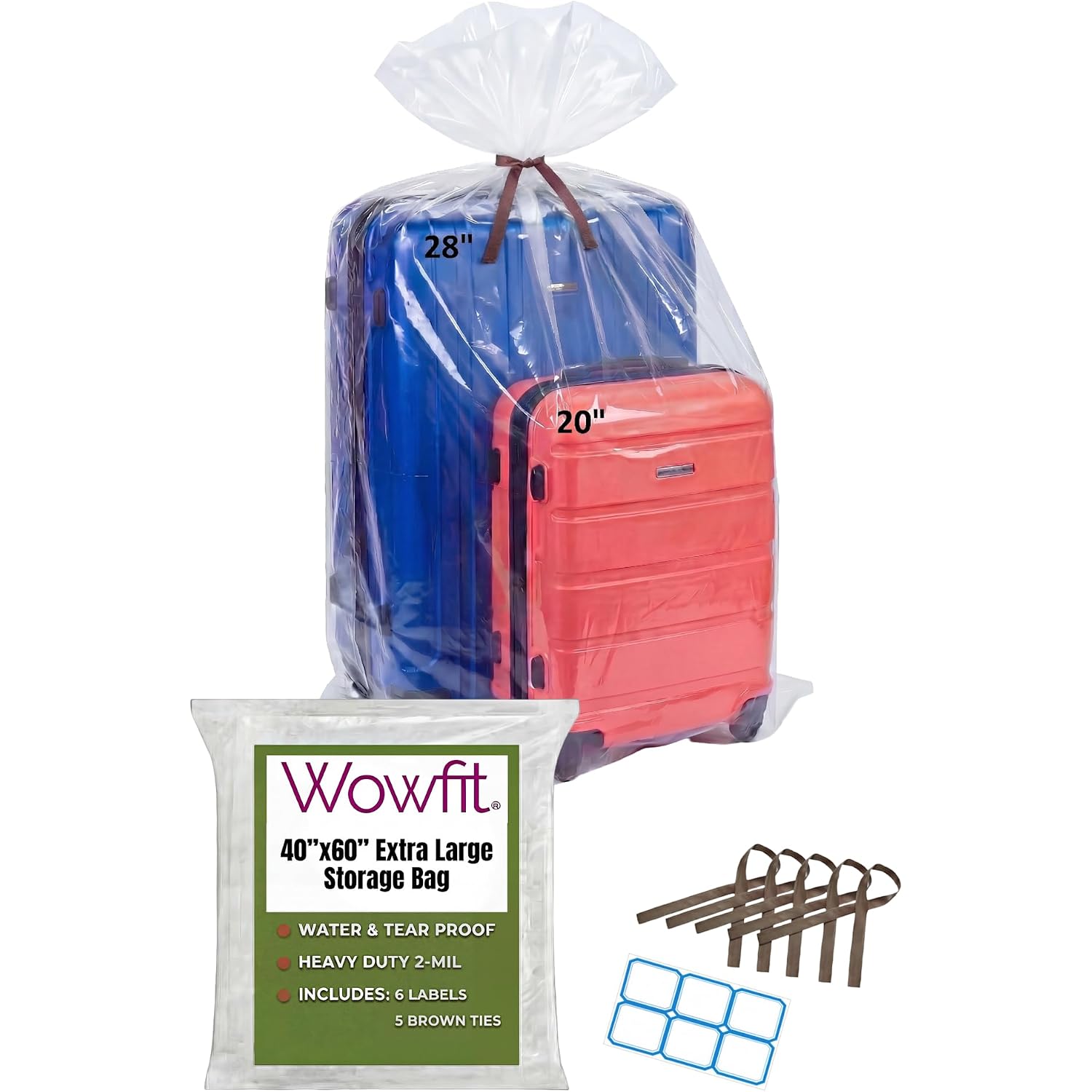Wowfit 5 Ct 40X60 Inches Extra Large Clear Plastic Bags Perfect For Car Seat, Luggage, Suitcase, Stroller, Chair, Kids Bike And Attic Storage (2 Mil Flat Bags)