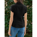 Womens Summer Button Down Shirts Short Sleeve Slim Fit Petite Ruched Cotton Blouses Cute Going Out Tops