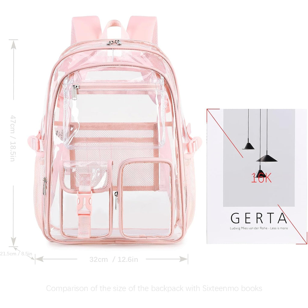Abshoo Large Clear Backpack For Girls Women School Bookbag Heavy Duty Transparent Backpack (Pink)