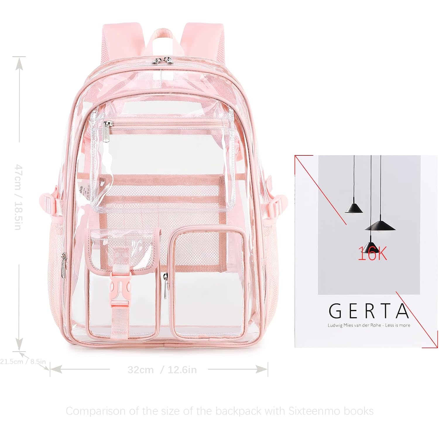 Abshoo Large Clear Backpack For Girls Women School Bookbag Heavy Duty Transparent Backpack (Pink)