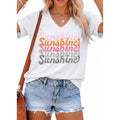 YEXIPO Womens Graphic Tees V-Neck T Shirts Spring Short Sleeve Funny Letter Print Casual Loose Cute Summer Tops White Sunshine