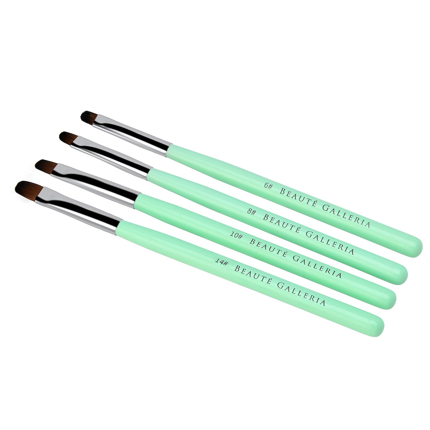 Beaute Galleria - 4pcs Acrylic UV Gel PolyGel Nail Art Brush Set (Size 6, 8, 10, 14), Nail Tips Builder Painting Pen Clean-Up Brush, Wooden Handle with Nylon Hair