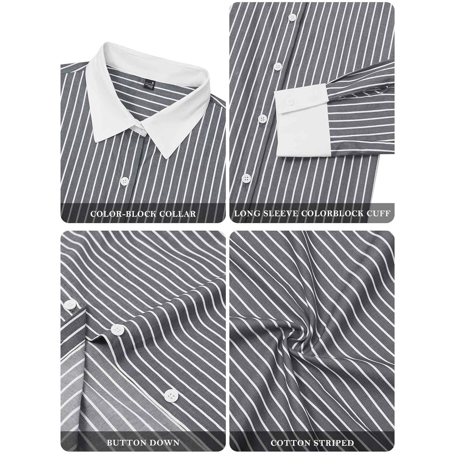Striped Button Down Shirts for Women Cotton Dress Shirt Long Sleeve Collared Blouse Tops Business Office Attire