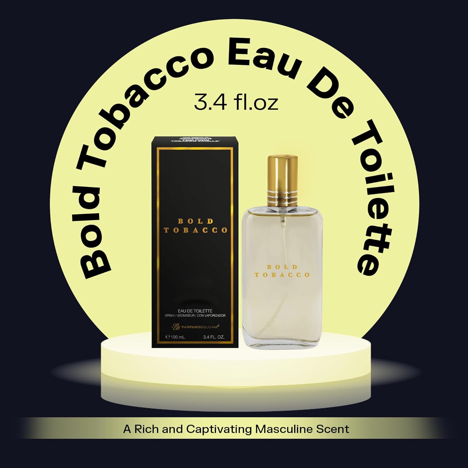 PB ParfumsBelcam Bold Tobacco Eau de Toilette Spray for Men – Warm Woody Spicy Scent with Tobacco Flower, Ginger, Cinnamon & Vanilla – Typically Lasts 3–6 Hours, Masculine Signature Scent, 3.4 fl oz