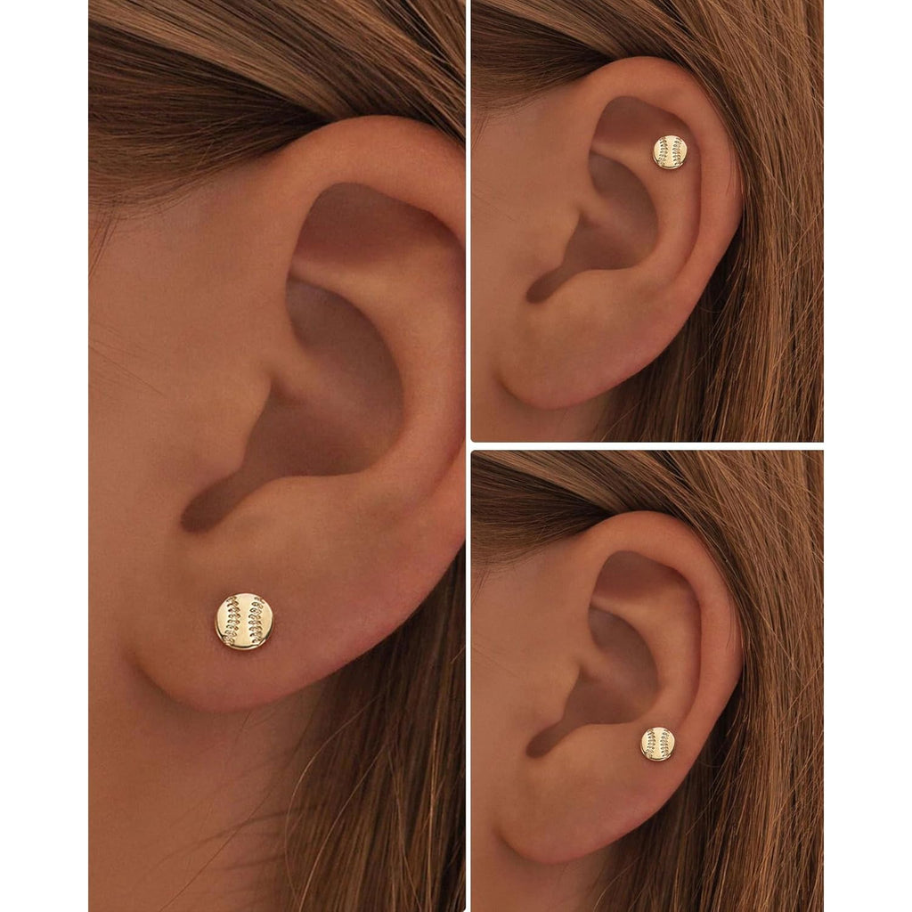 Flat Back Earrings- 14K Gold/White Gold Plated/Blck Tiny Bow Sun Moon Star Hammerhead Shark Dragon Cowboy Boot Palm Tree Softball Flatback Stud Earrings for Women Helix Jewelry
