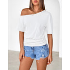 Merokeety Women'S Off The Shoulder Short Sleeve Tops 2026 Summer Casual Going Out Trendy Y2K T Shirts