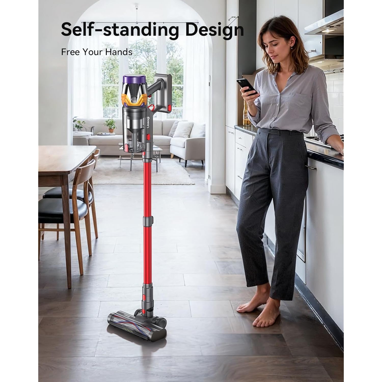 Cordless Vacuum Cleaner, Upgraded 55Kpa 650W 70Mins Stick Vacuum With Hurricane Mode, Self-Standing, Touch Screen, 1.8L Dust Cup, Anti-Tangle Wireless Vacumm, Vacuum Cleaners For Home/Pet Hair/Carpets