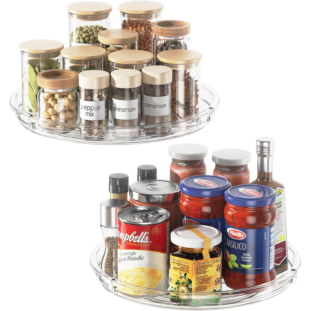 Lamu 2 Pack Lazy Susan Organizer 9 Inch Lazy Susan Turntable For Cabinet, Rotating Spice Organization For Cabinet, Kitchen, Table Top, Countertop, Pantry Fridge Organizers And Storage, Clear