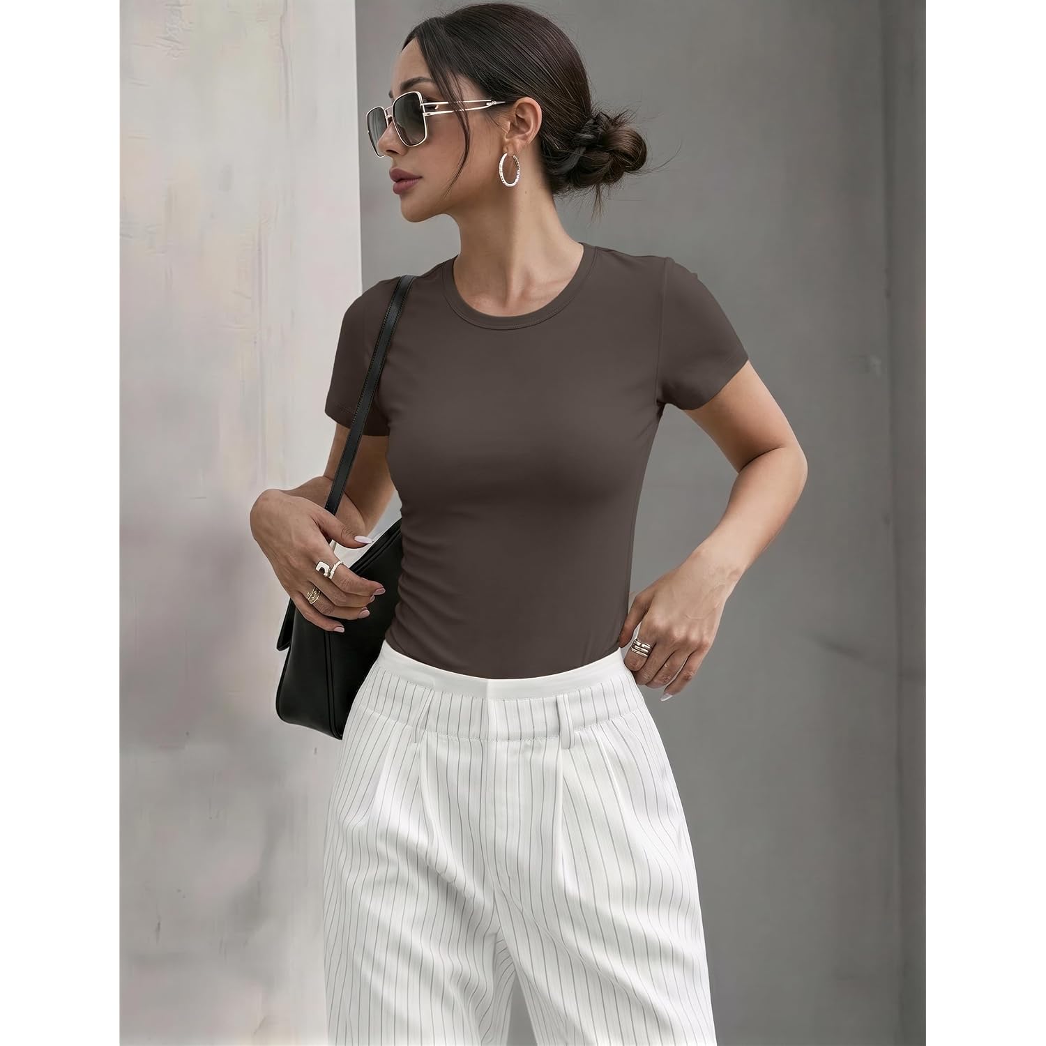 Ekouaer Womens Short Sleeve Shirts 3 Pack Crew Neck Tops Slim Fit Basic Tees Trendy Clothes Base Layer