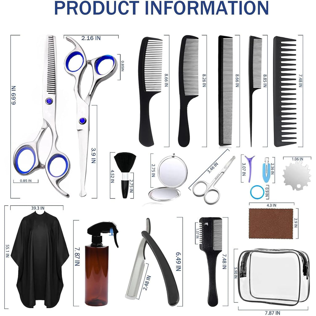 Hair Cutting Scissors Kit,27Pcs Professional Stainless-Steel Sharp Barber Professional Hairdressing Shears Set With 6.5 Inch Cutting Scissors,Thinning Shears For Man Woman Adults Kids Home Salon