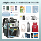Clear Backpack For School - 17 Inch Heavy Duty Clear Bookbag | 2 Front Pockets, Reinforced 900D Oxford Base, Padded Straps, 0.5Mm Thick Pvc, Fit 16"Laptop, Load 22 Lbs. Age 12+ Students