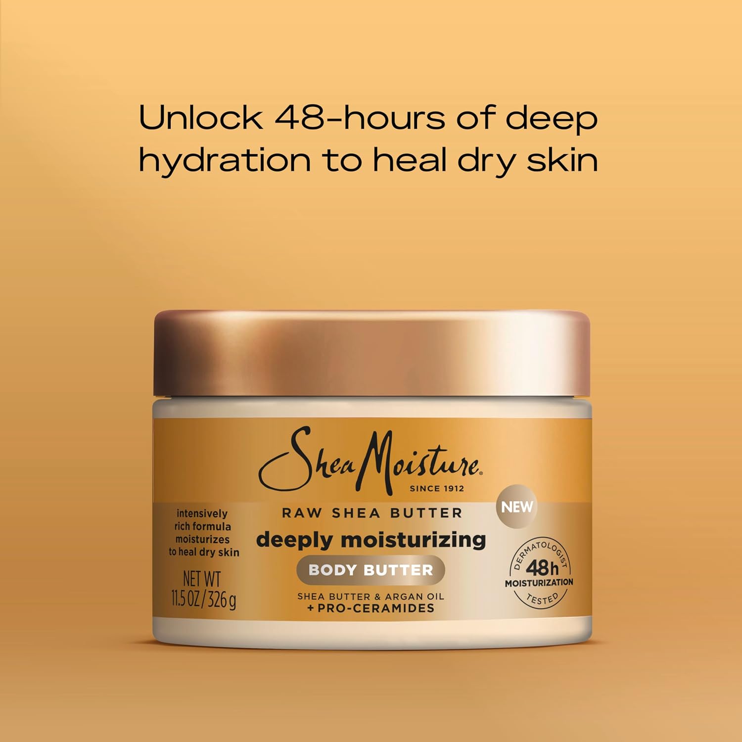 Sheamoisture Deeply Moisturizing Body Butter With Raw Shea Butter, Argan Oil And Pro-Ceramides, Rich Hydration & Healing Of Dry Skin, 48H Moisturizing 11.5 Oz
