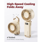 Diveblues Portable Handheld Fan D6036 Cream | 7.4M/S High Speed Turbo, 180° Foldable 4-In-1, Personal Neck Fan With Carabiner Clip, 100 Speed Stepless Control
