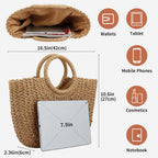 Women Summer Beach Bag, Straw Handbag Top Handle Big Capacity Travel Tote Purse Hand Woven Straw Large Hobo Bag