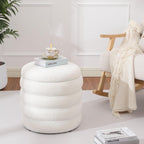 Teddy Sherpa Round Ottoman With Storage, Modern Upholstered Vanity Stool Foot Rest, Small White Boucle Storage Ottoman For Bedroom, Living Room, Entryway, Dorm