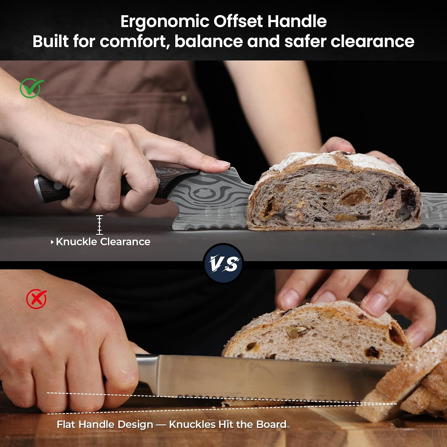 2026 New Upgraded Offset Bread Knife For Homemade Bread, 10.5 Inch Resharpenable Serrated Knife, Ultra-Sharp Sourdough Slicing, Perfect Kitchen Gift, Designed For Cutting Cakes, Fruits & Meat
