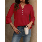 Lomon 3/4 Length Sleeve Womens Tops Cotton Linen Shirts V Neck Loose Fit Casual Blouses Early Fall Fashion Clothes