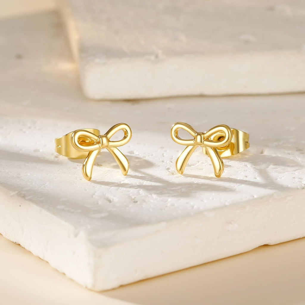 Mothers Day Gifts for Mom Daughter - Gold Earrings for Women Girls Bow Earring Jewelry Huggie Hoop Stud Earrings Hypoallergenic CZ Pearl Drop Bow Earring Gifts for Girls Wedding Birthday Gifts