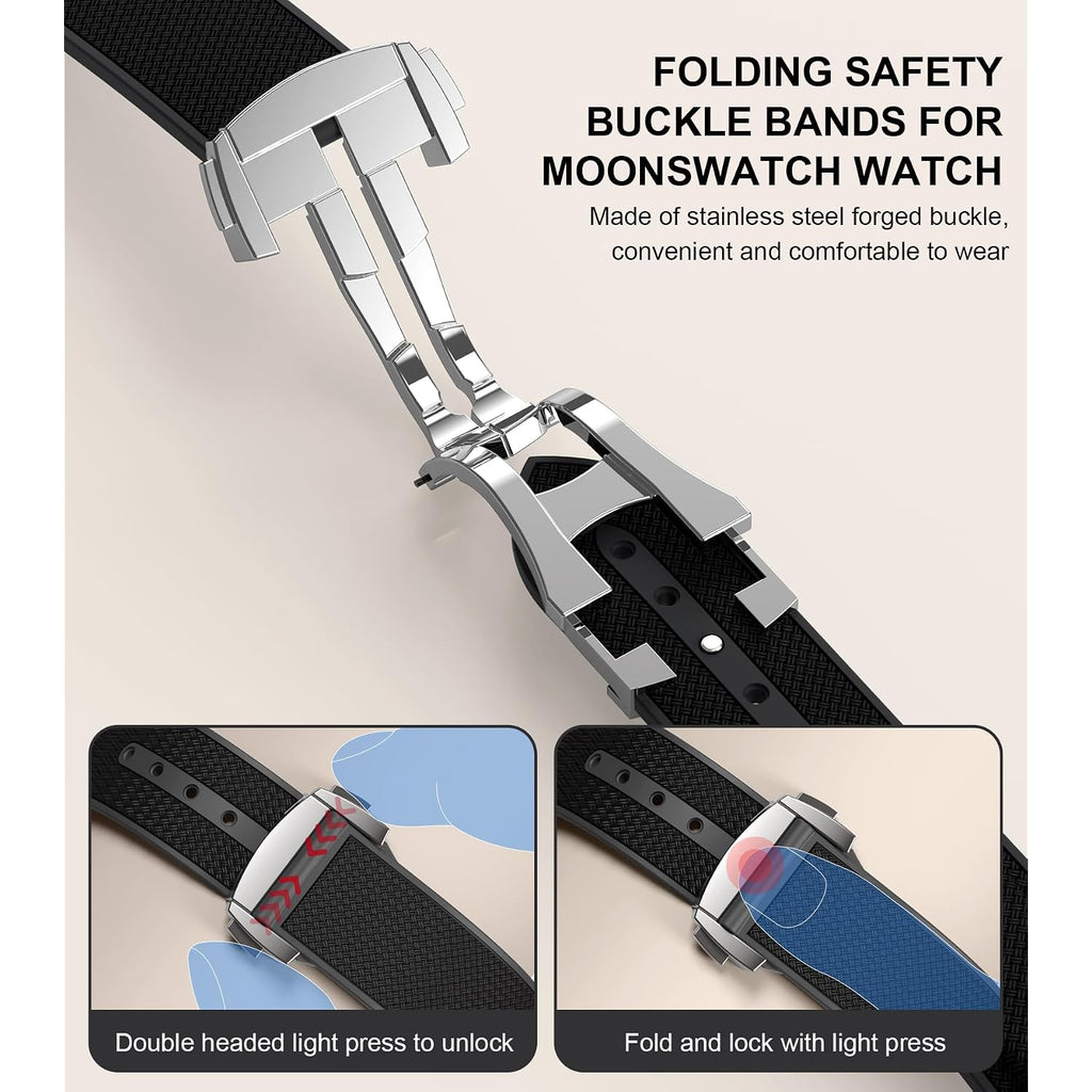 Strap For Omega X Swatch Moonswatch Watch 20Mm,Folding Buckle Band Compatible Omega X Swatch Moonswatch Speedmaster,Curved No Gap Replacement Strap For Men Women