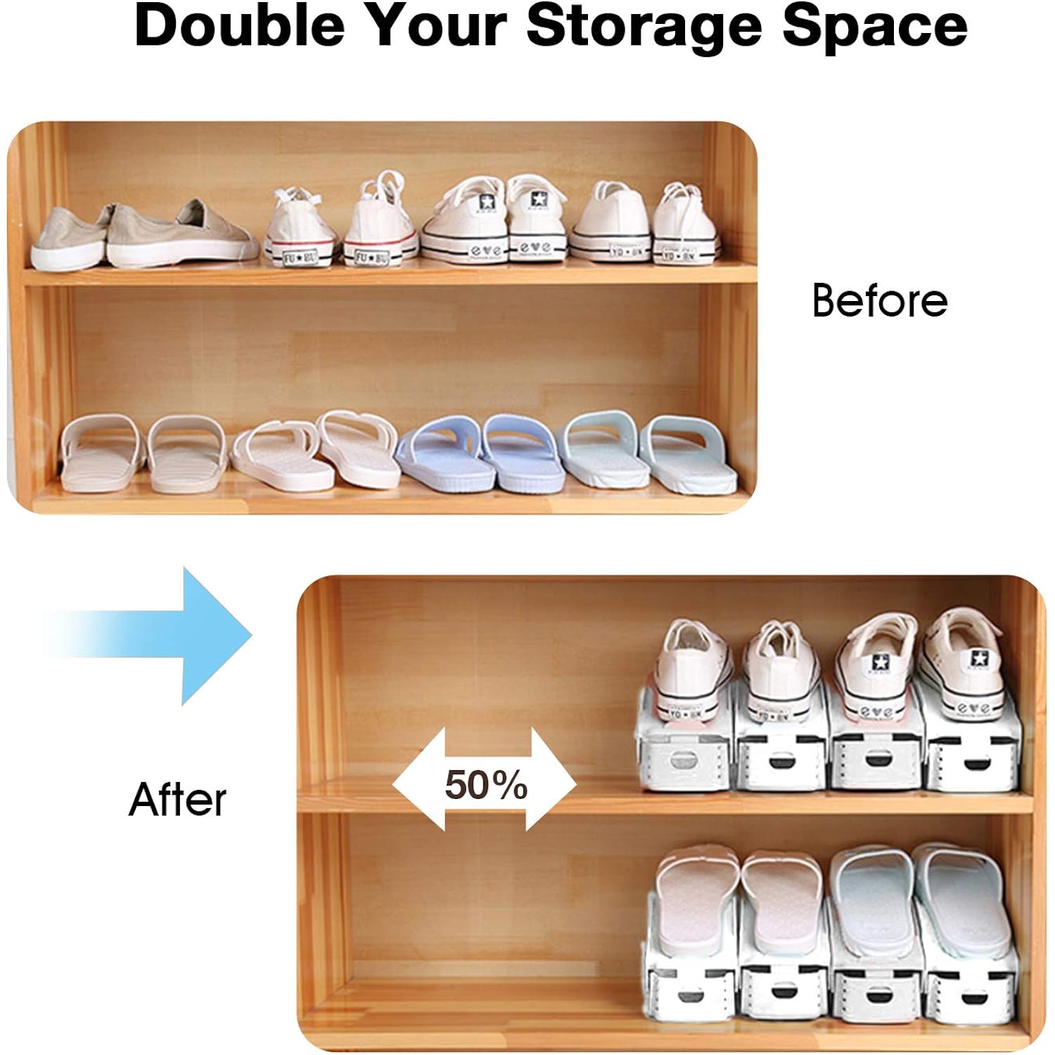 Shoe Slots Organizer, 20 Pack Adjustable Shoe Rack Stacker Storage Space Saver, Double Deck Shoe Rack Holder For Closet Organization (White)